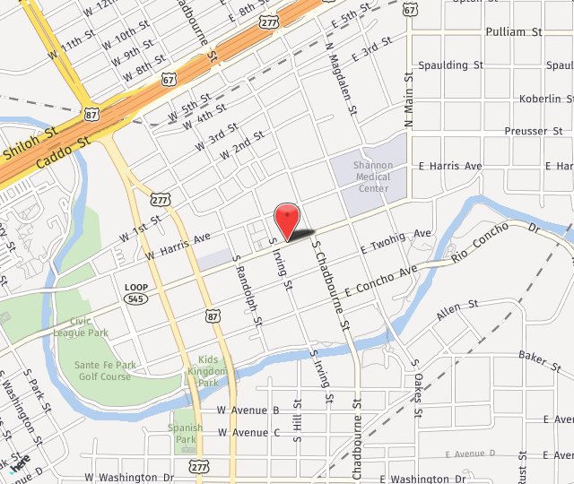 Location Map: 30 West Beauregard Avenue San Angelo, TX 76903